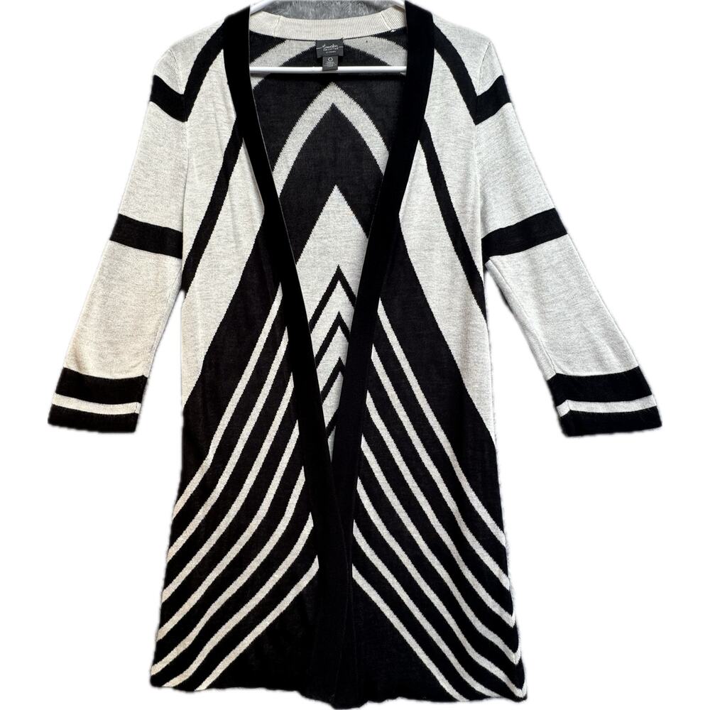 Travelers Chico's Open Front Cardigan Women S Ivory Black Geometric Chevron